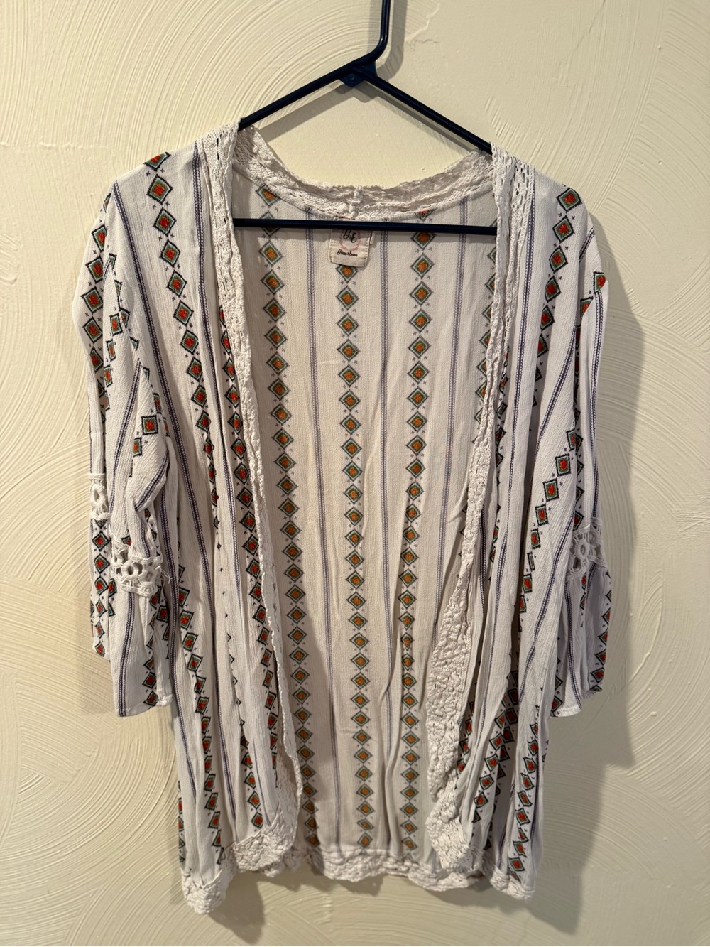 Boho Embroidered Open-Front Women's Top - White with Multicolor Accents